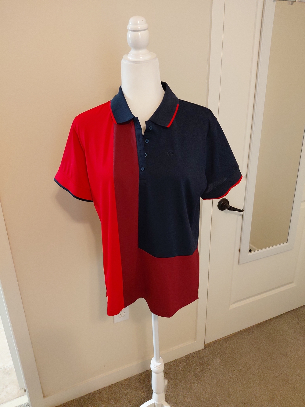 G/Fore Womens Color Block Polo XL Red Blue Short Sleeves EUC